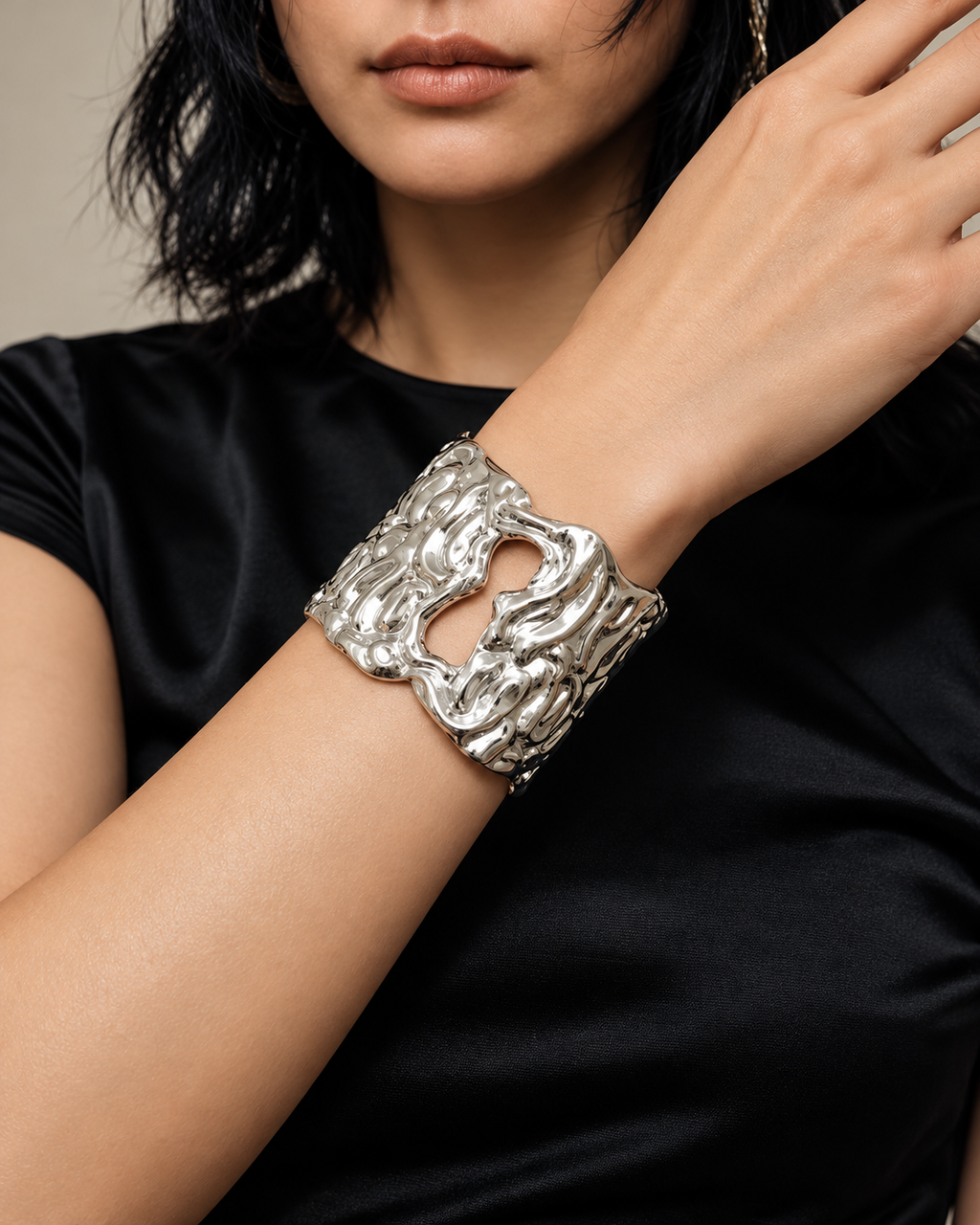 Sculptural Textured Statement Cuff Bracelet