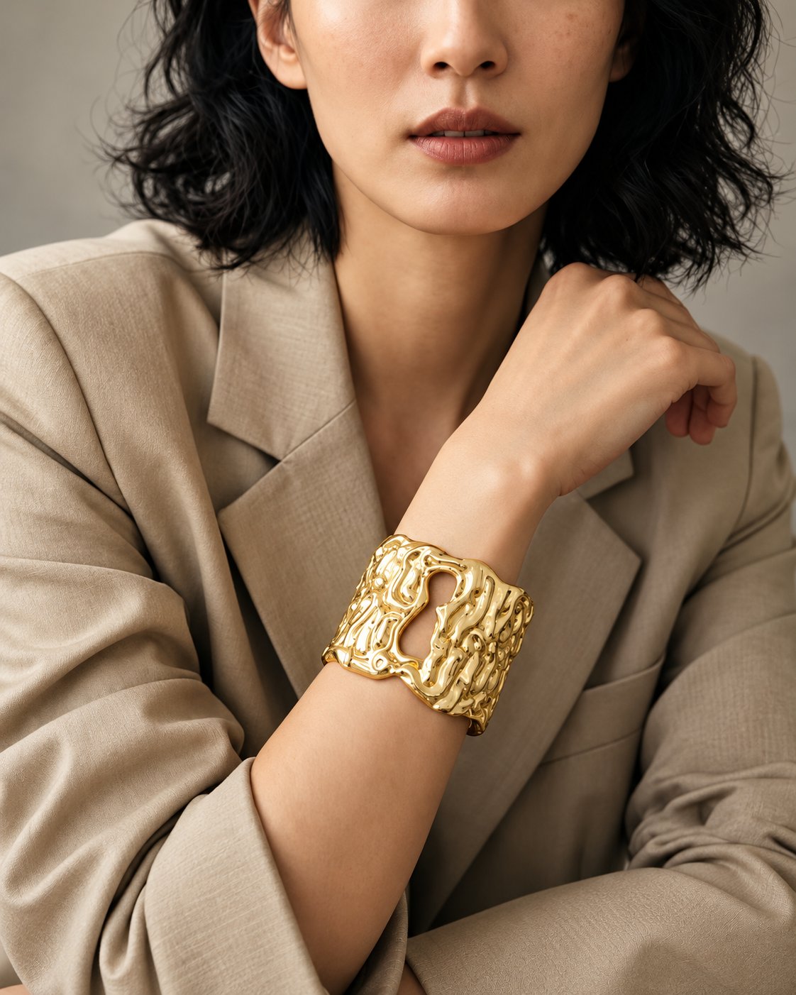 Sculptural Textured Statement Cuff Bracelet
