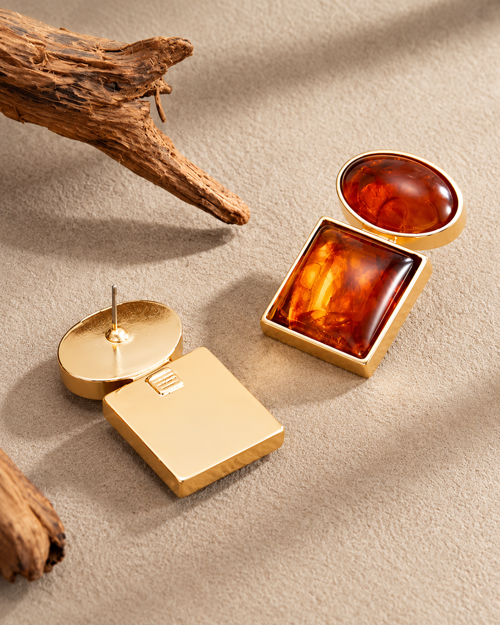 Amber-Effect Geometric Statement Earrings