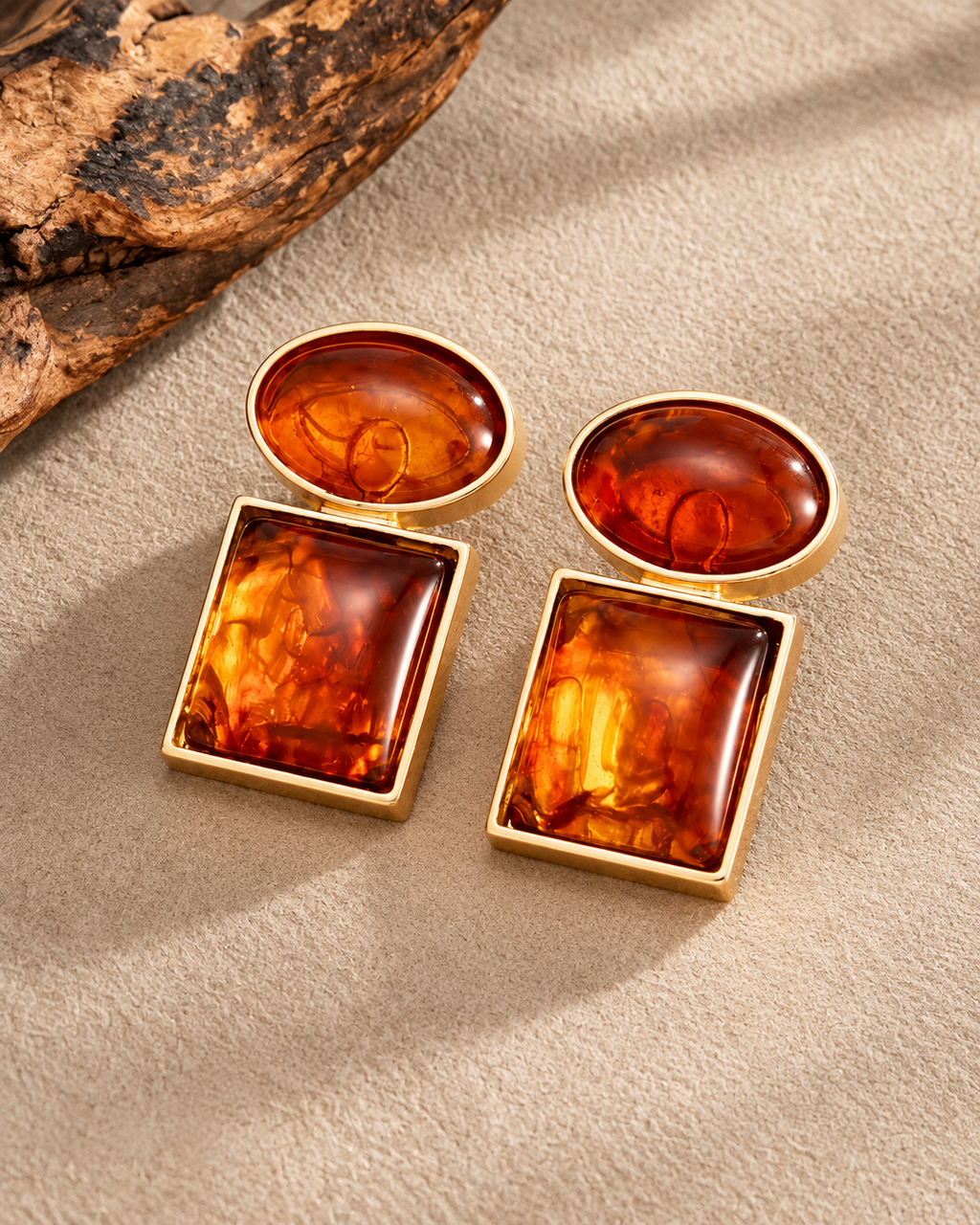 Amber-Effect Geometric Statement Earrings