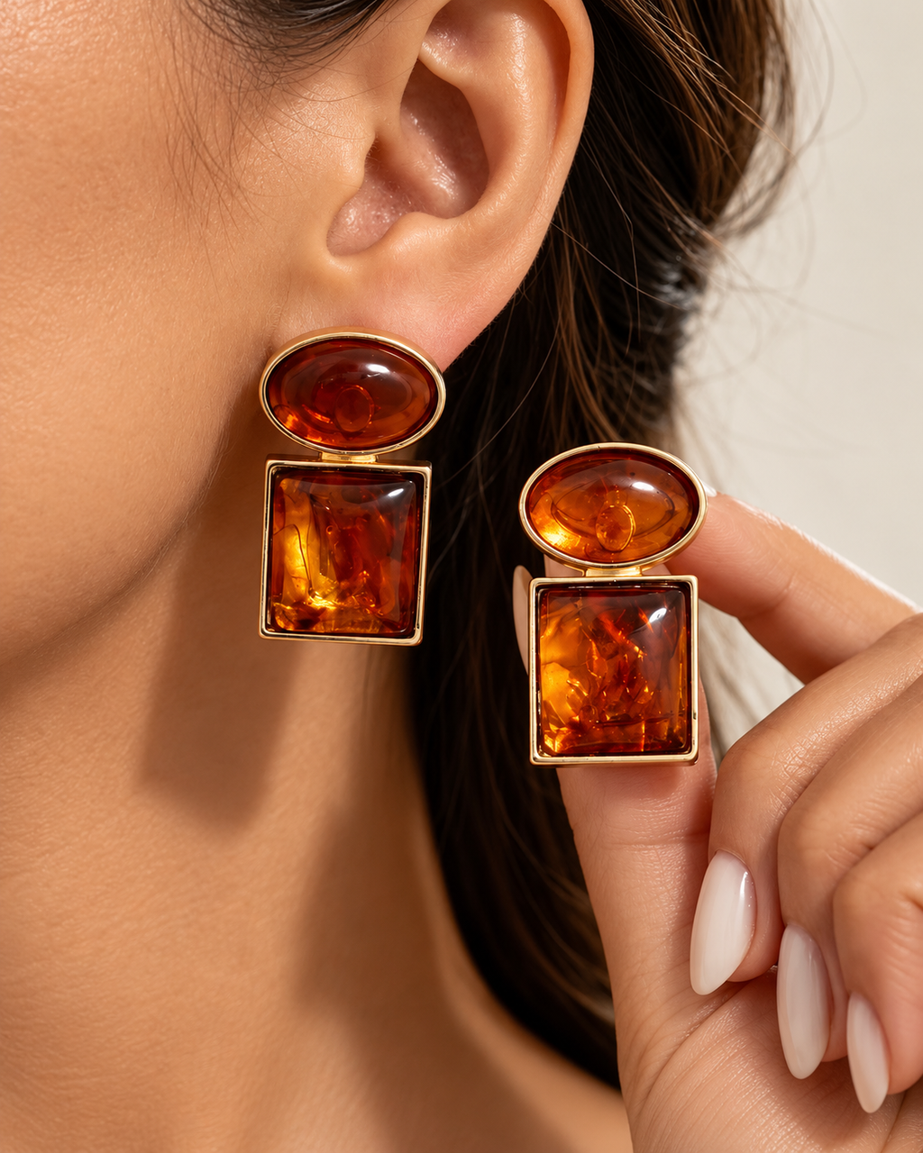 Amber-Effect Geometric Statement Earrings