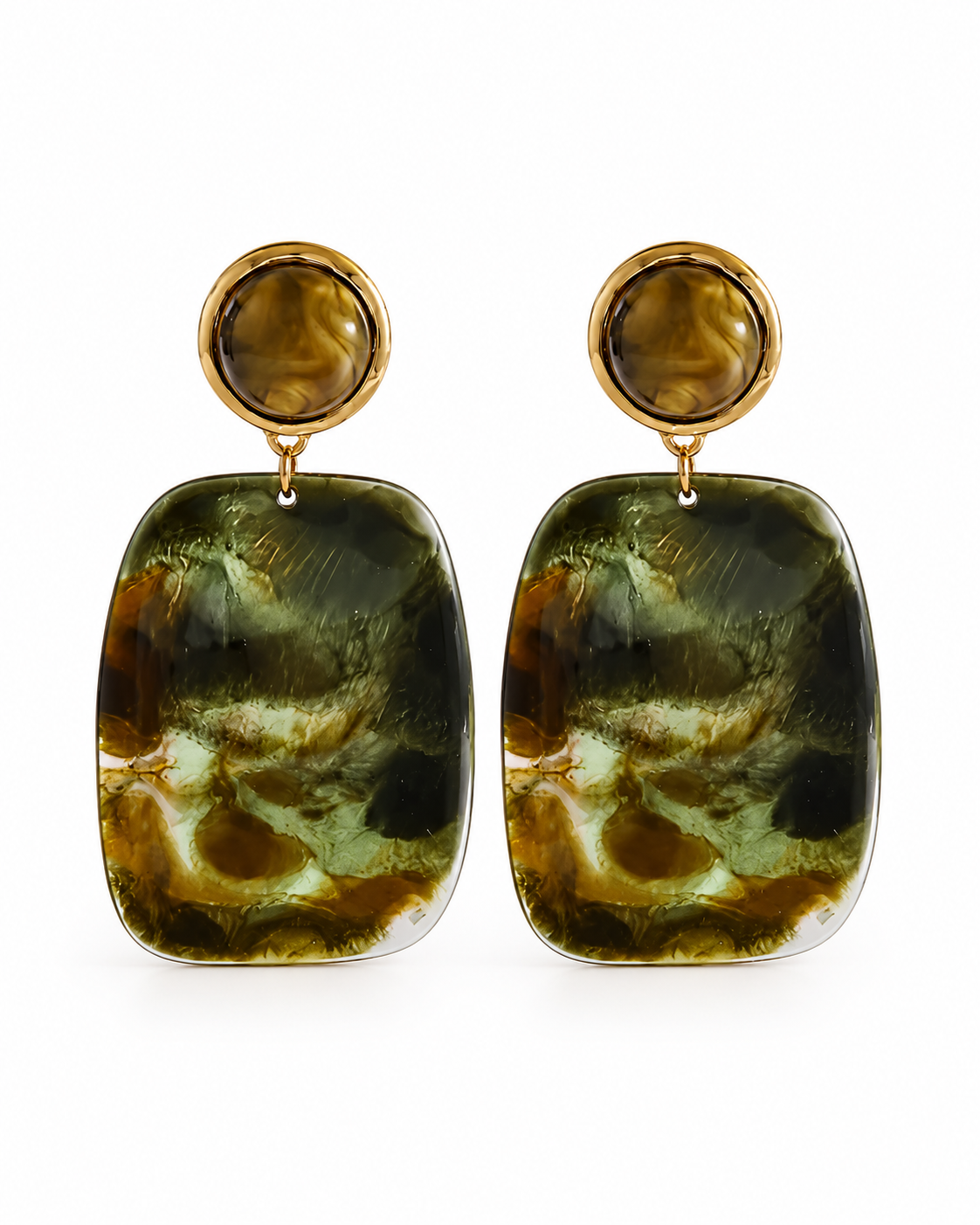 Green Marble-Effect Statement Earrings