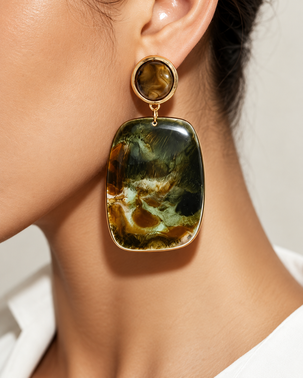 Green Marble-Effect Statement Earrings