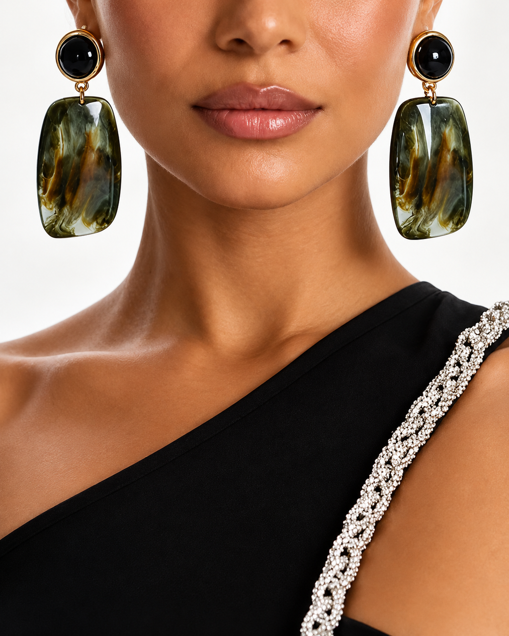 Green Marble-Effect Statement Earrings