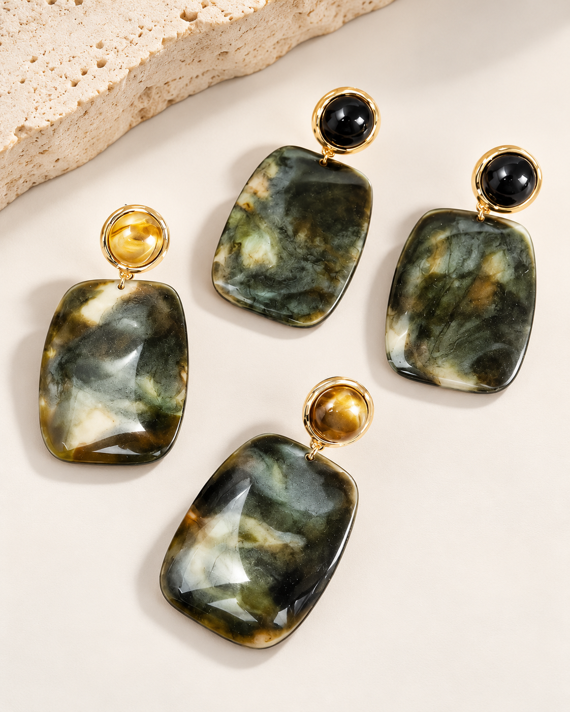 Green Marble-Effect Statement Earrings