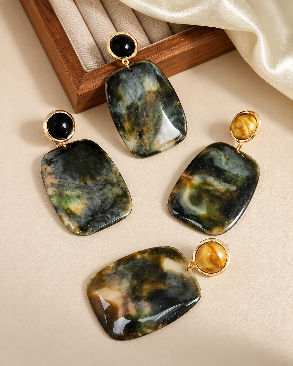 Green Marble-Effect Statement Earrings