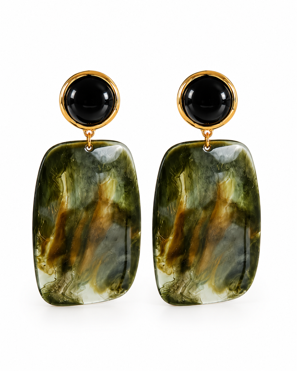 Green Marble-Effect Statement Earrings