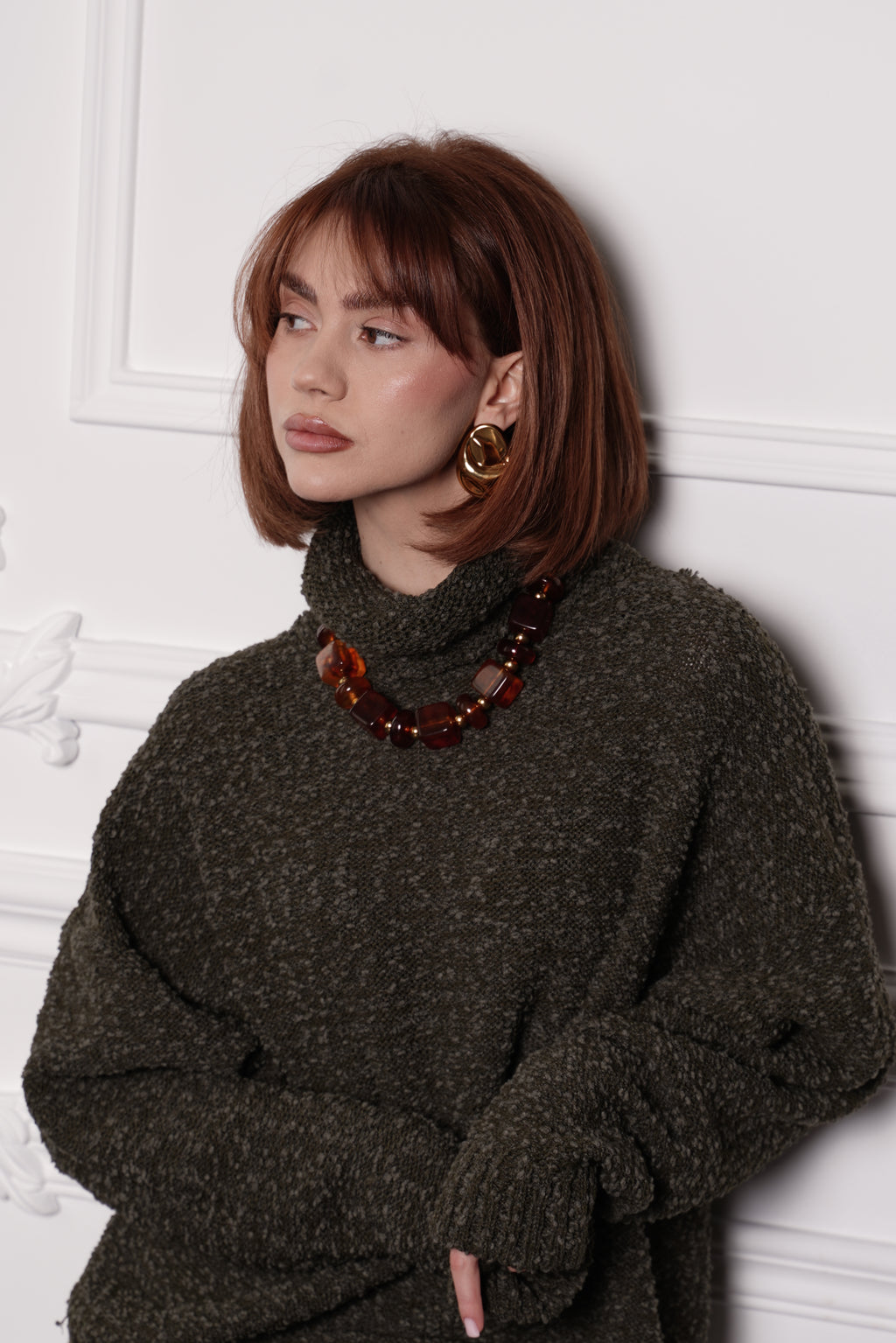 Oversized Textured Knit Turtleneck Sweater