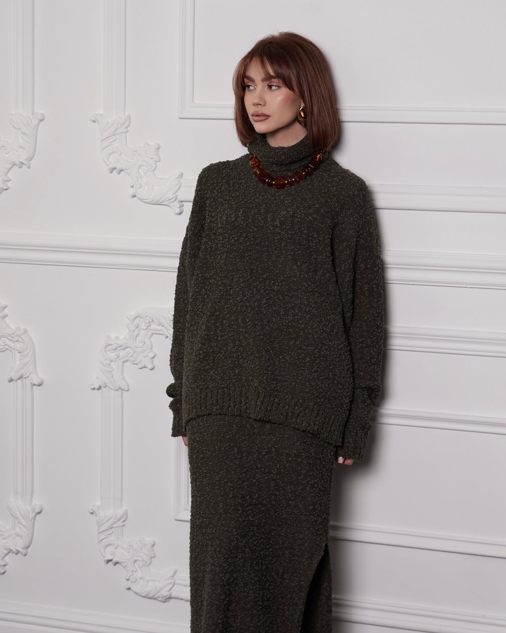 Oversized Textured Knit Turtleneck Sweater