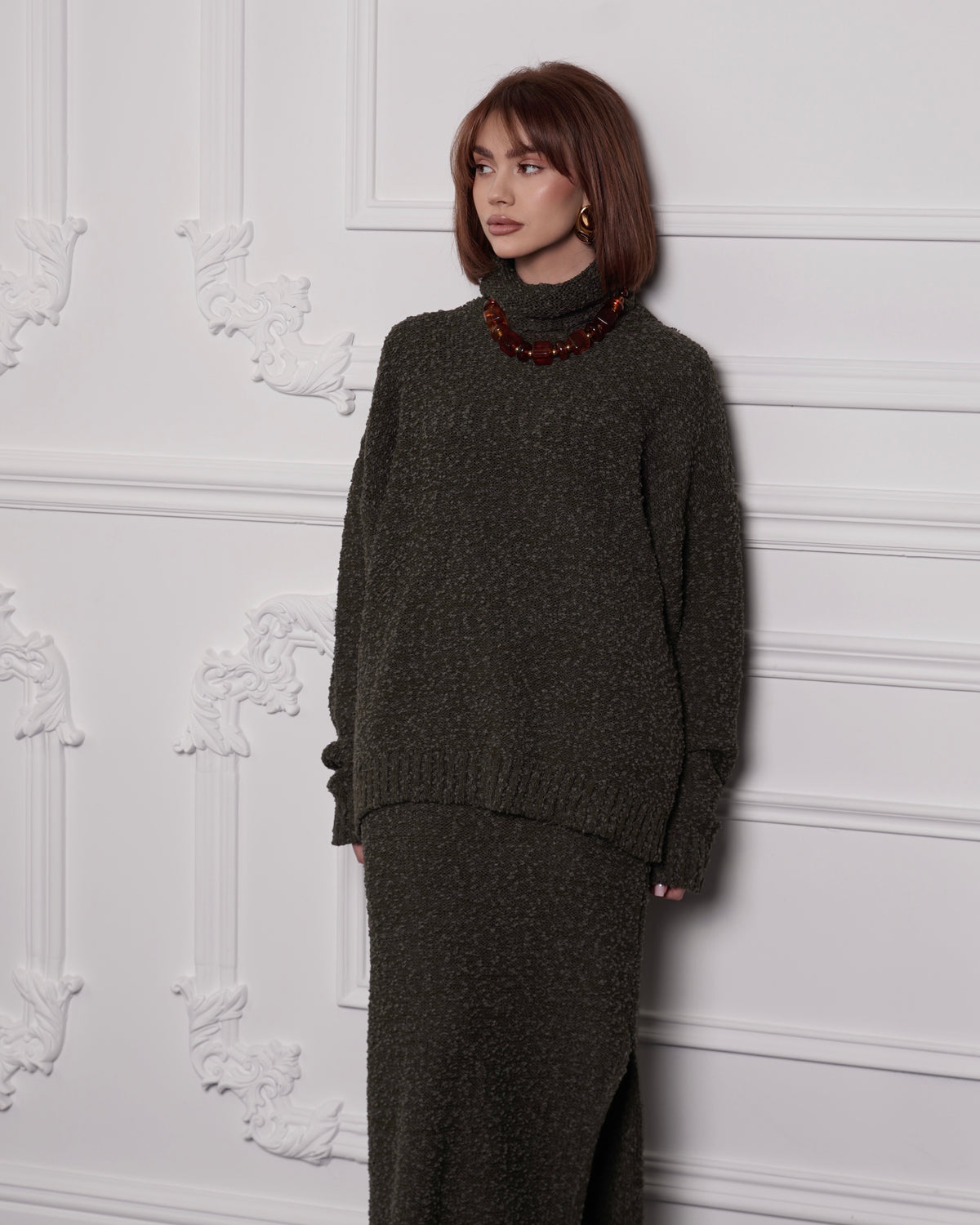 Oversized Textured Knit Turtleneck Sweater