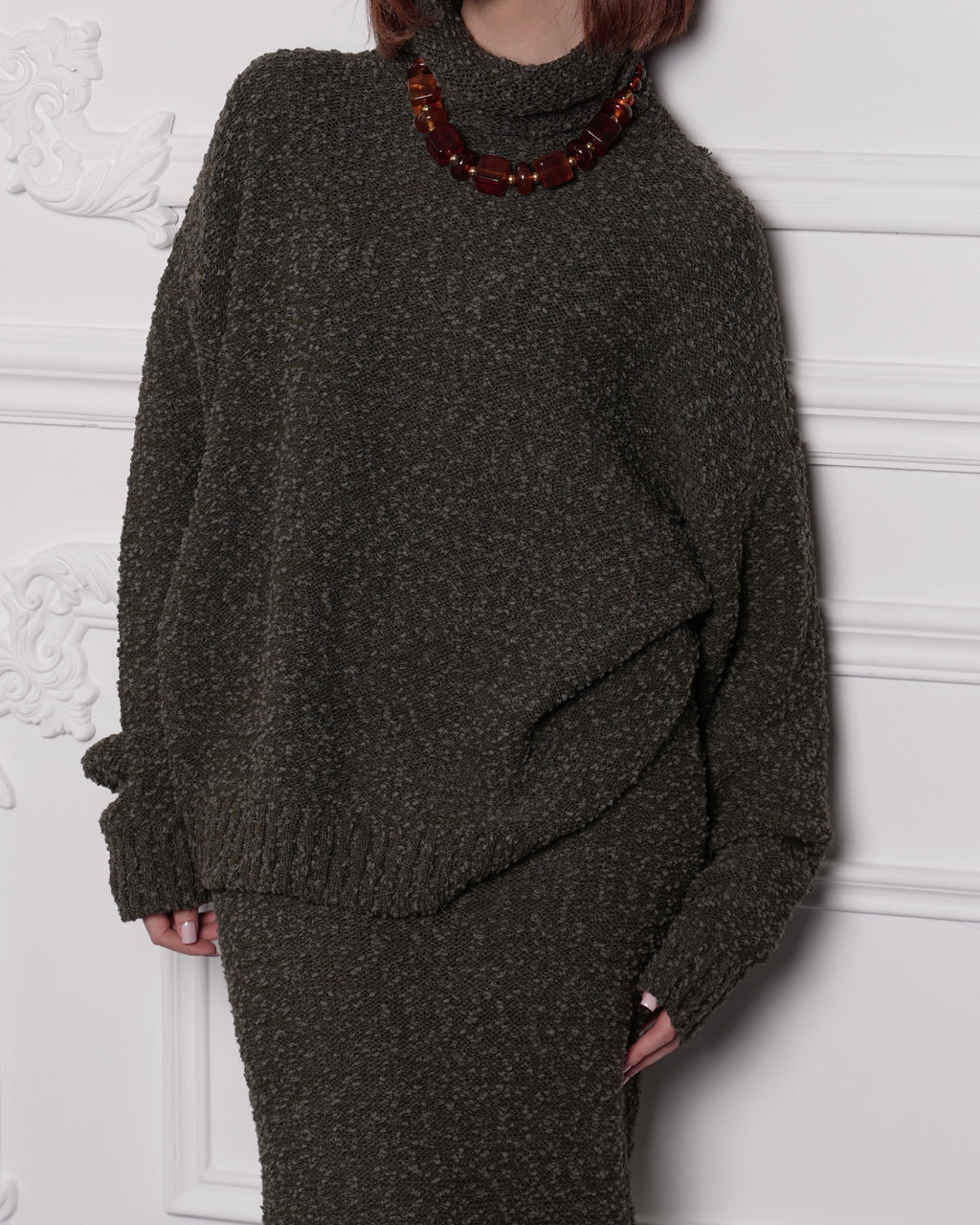 Oversized Textured Knit Turtleneck Sweater