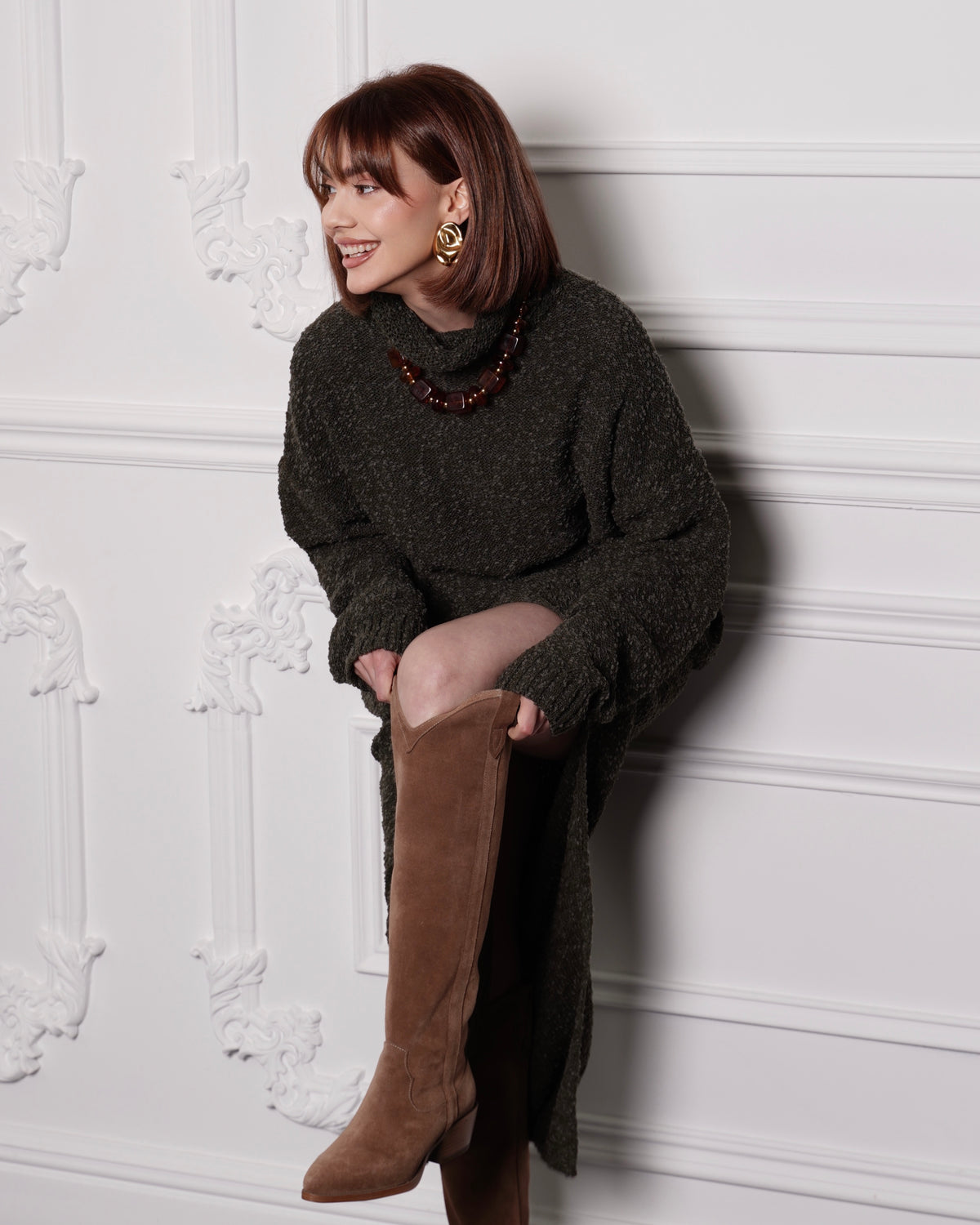 Oversized Textured Knit Turtleneck Sweater