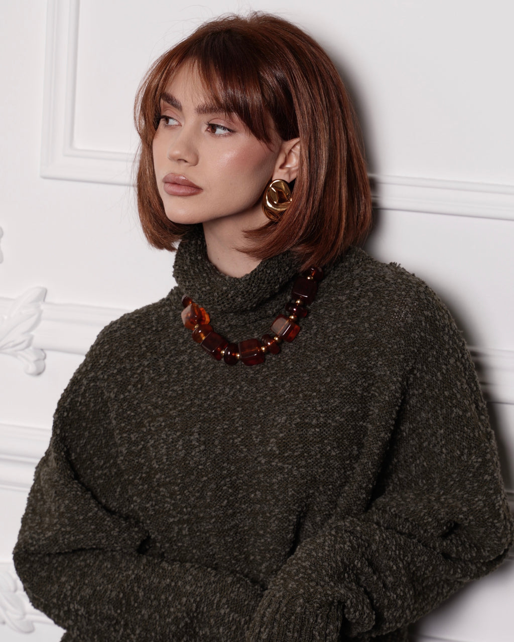 Oversized Textured Knit Turtleneck Sweater