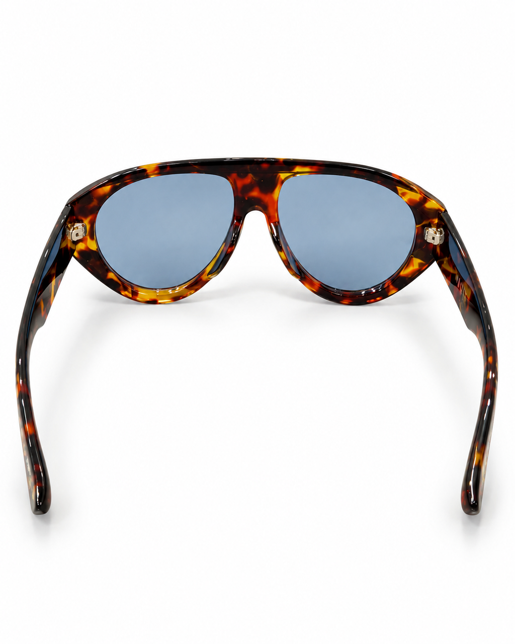 Tortoiseshell aviator sunglasses with blue-tinted lenses