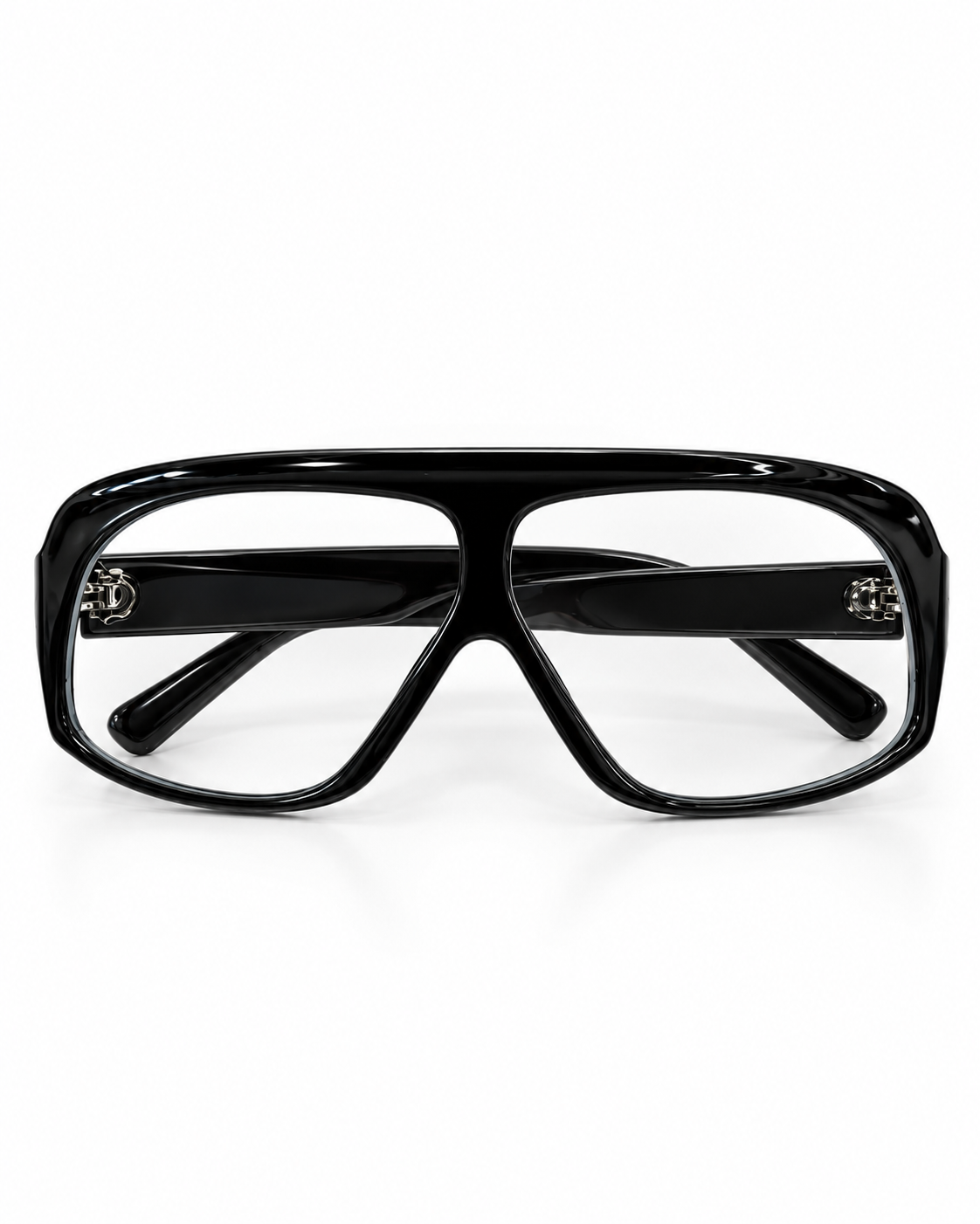 WHITE glossy black oversized square glasses with thick frames and wide temples