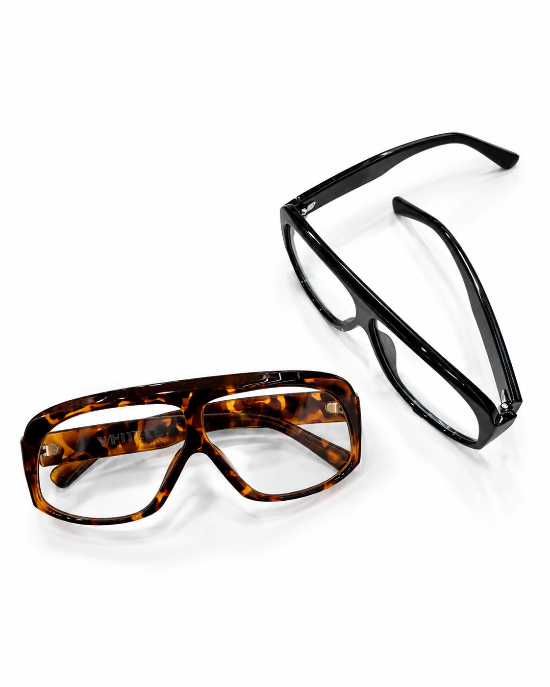 WHITE oversized square glasses in glossy black and tortoiseshell