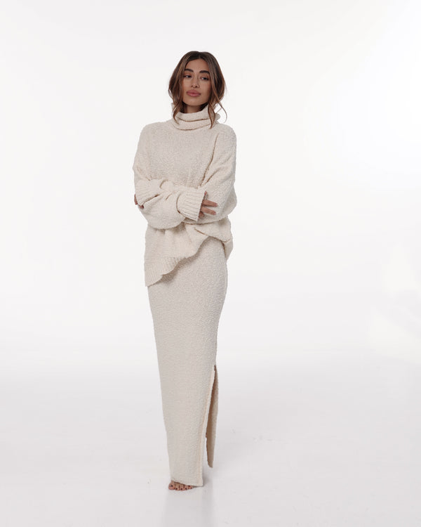 Textured Knit Maxi Skirt with Side Slit