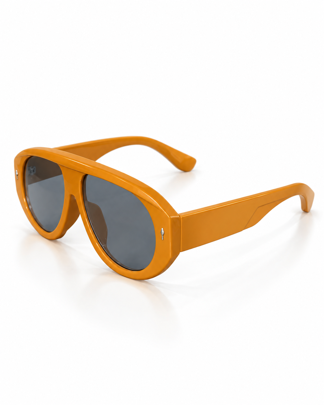 Orange oversized aviator sunglasses with dark grey lenses