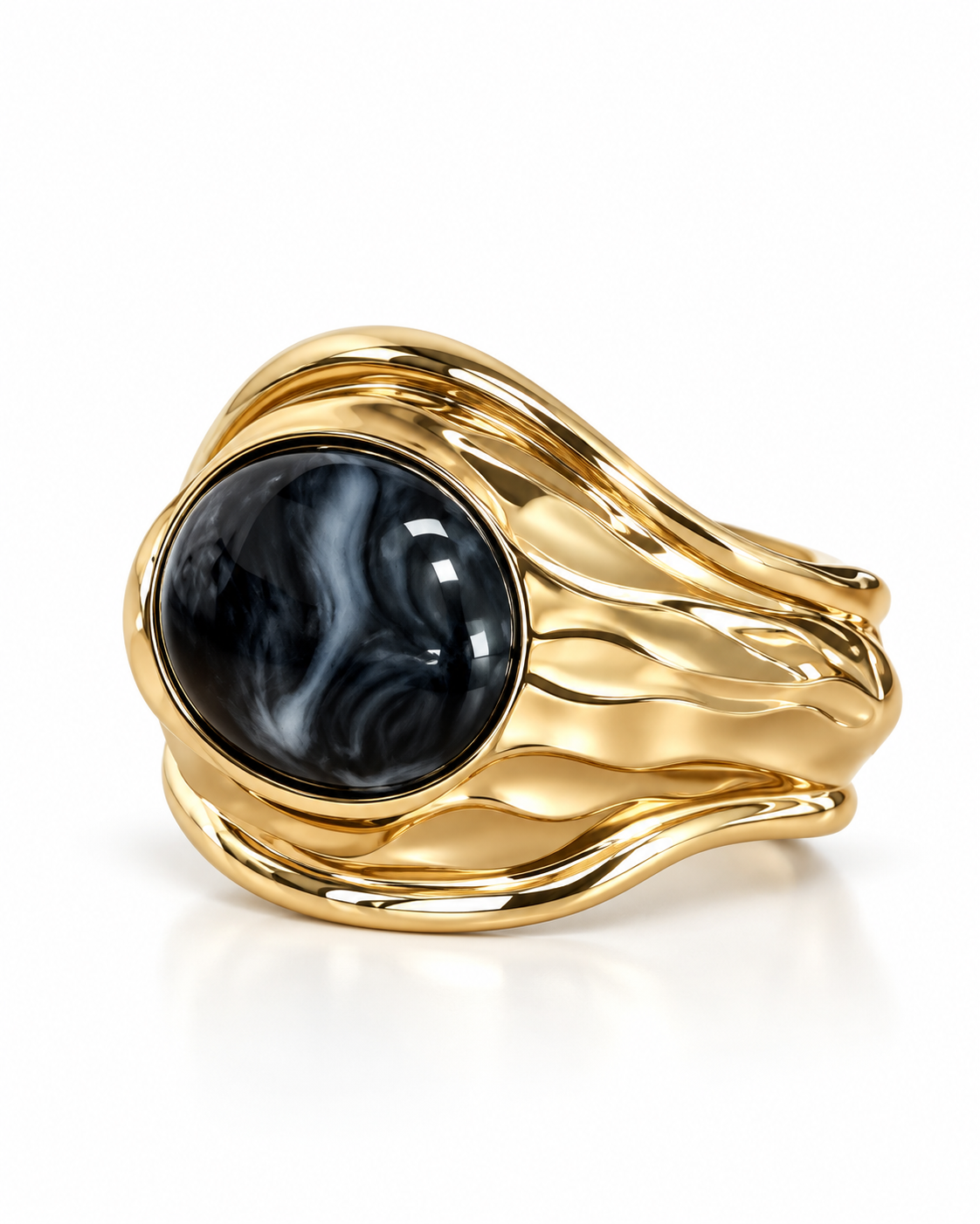 Black Stone Sculptural Cuff Bracelet
