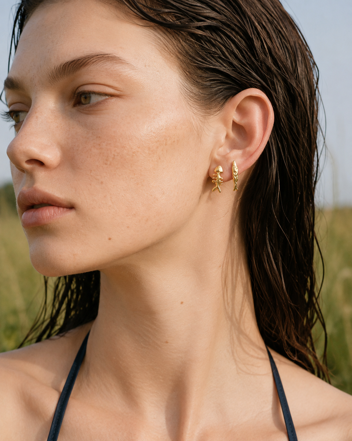 Golden Tide Fish Stud Earrings