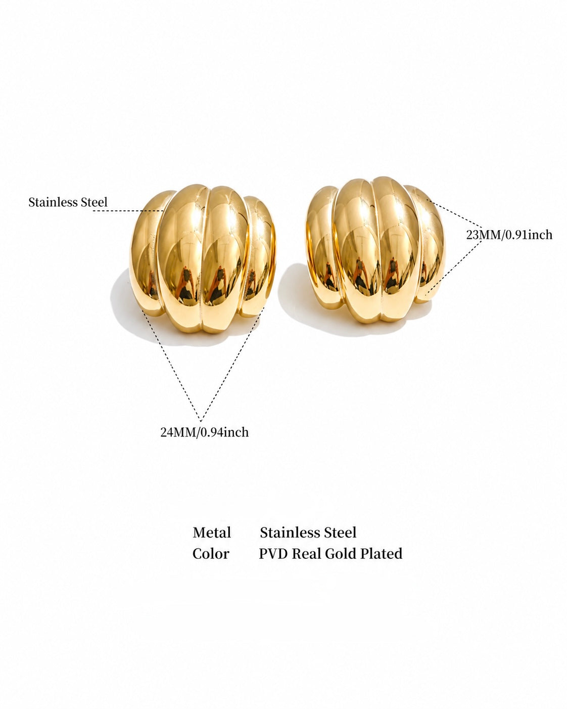Luna Ribbed Dome Stud Earrings