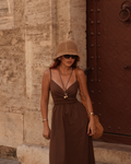 Chocolate Brown Ruched Maxi Dress