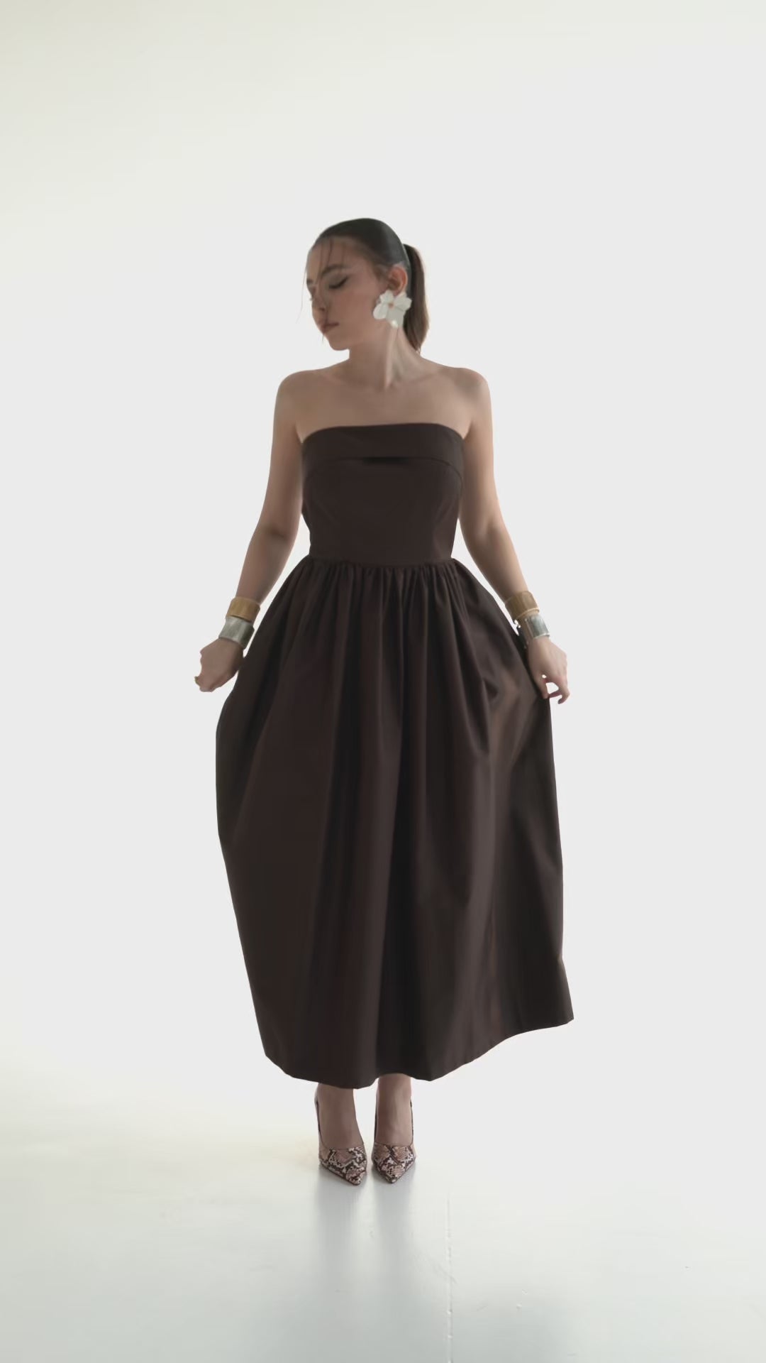 Chocolate Strapless Midi Dress