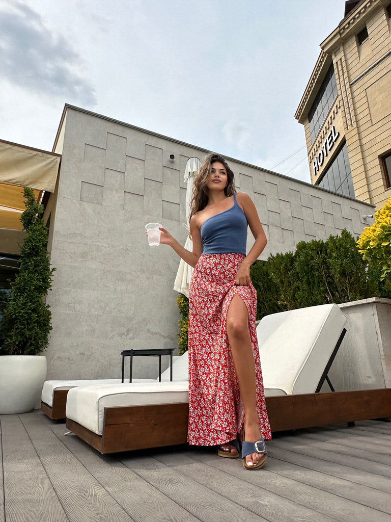 Flower printed skirt with slit - White Store Armenia