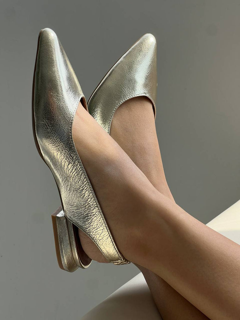 Leather ballerina gold shoes - White Store Armenia