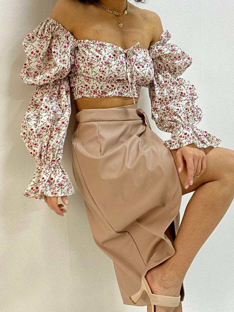Leather-blend wrap skirt - White Store Armenia