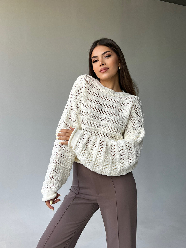 Openwork knit sweater - White Store Armenia