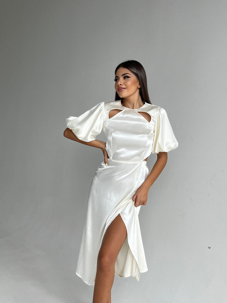 Side slit satin dress - White Store Armenia